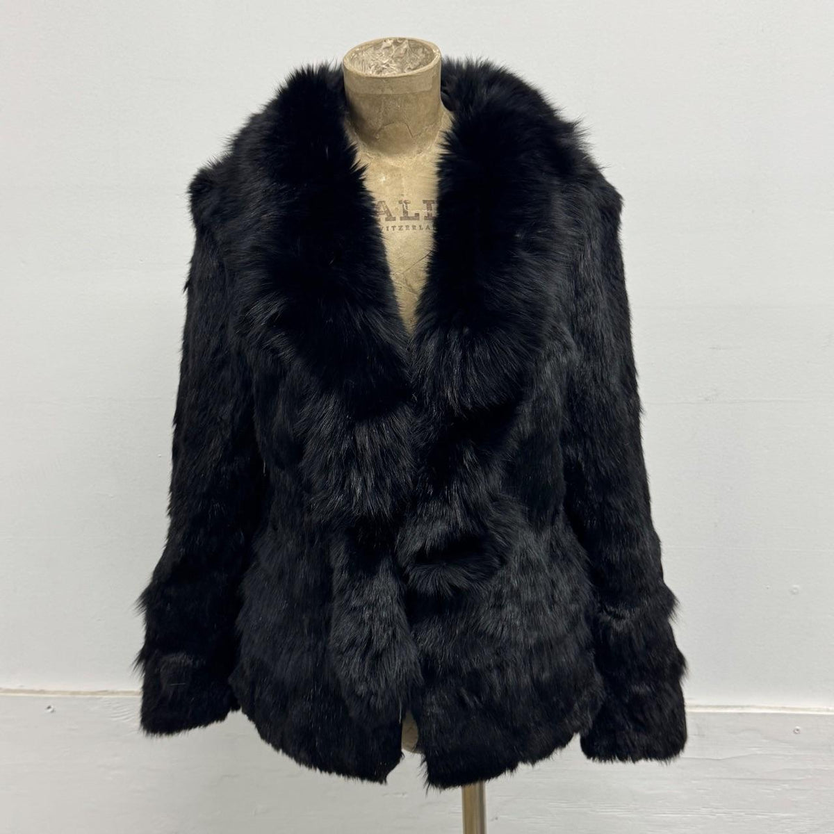 Vintage Y2K Black Rabbit & Fox Fur Jacket Coat