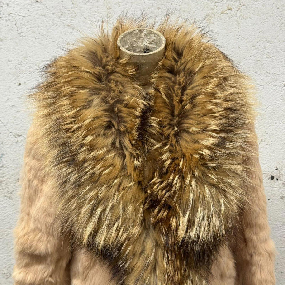 Vintage Y2K Peach Pink Rabbit & Coyote Fur Jacket Coat