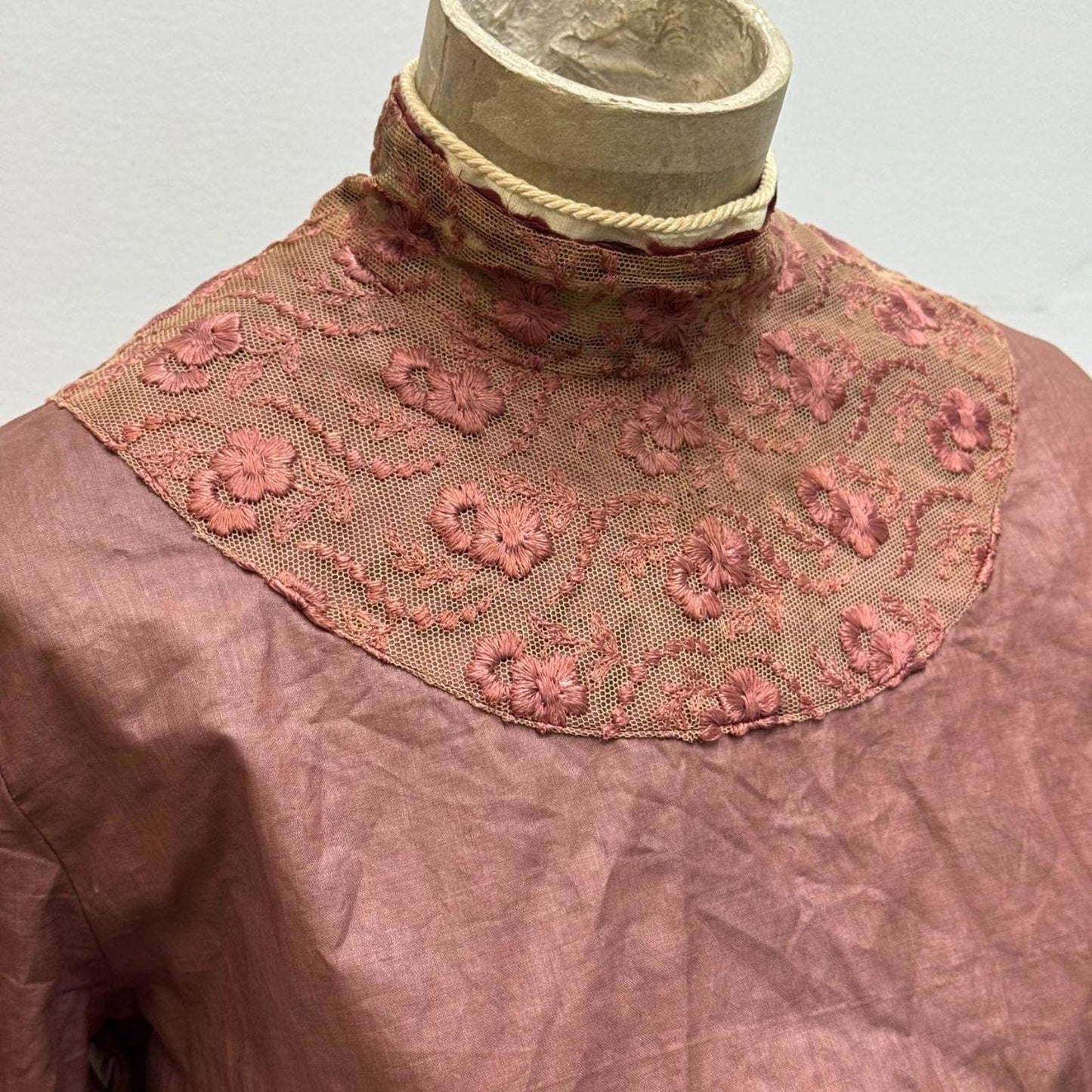 Brick Red Antique Victorian Lace-Panel Bodice XS