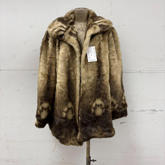 Vintage 70s Wool Faux Fur Print Coat