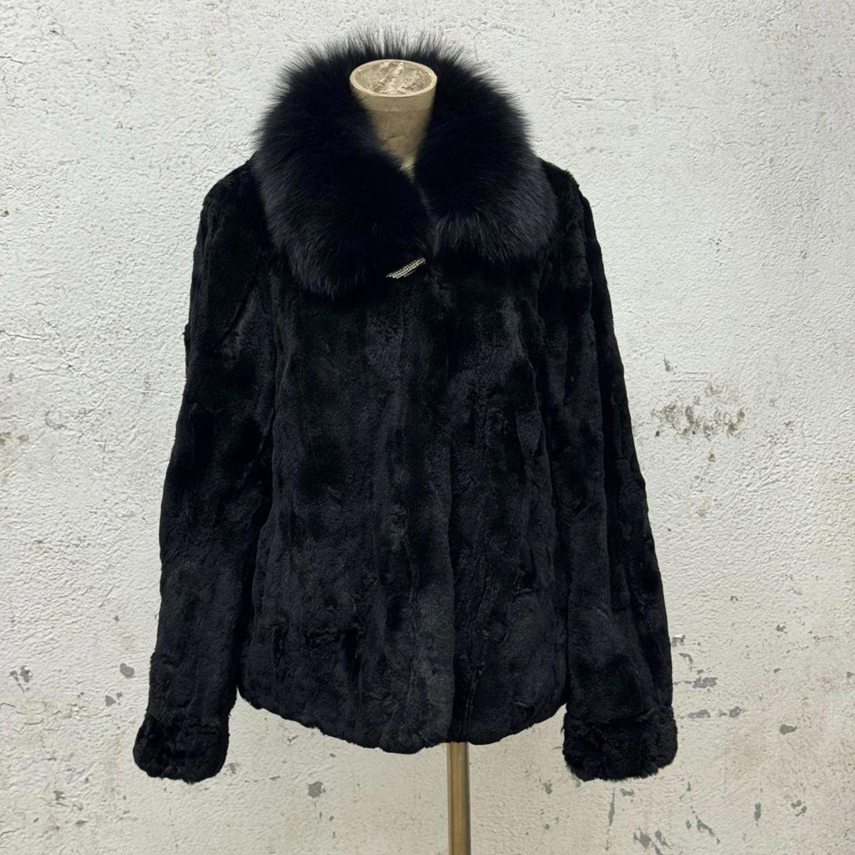 Vintage Y2K Jet-Black Rabbit & Fox Fur Jacket Coat