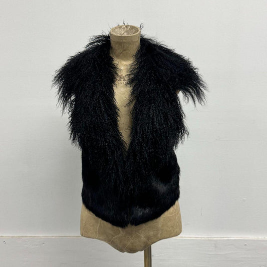 Vintage Black Y2K Mongolian Lamb & Rabbit Fur Vest