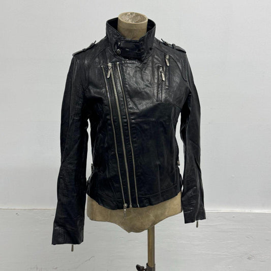 Vintage Black Multi-Zip Real Leather Moto Jacket