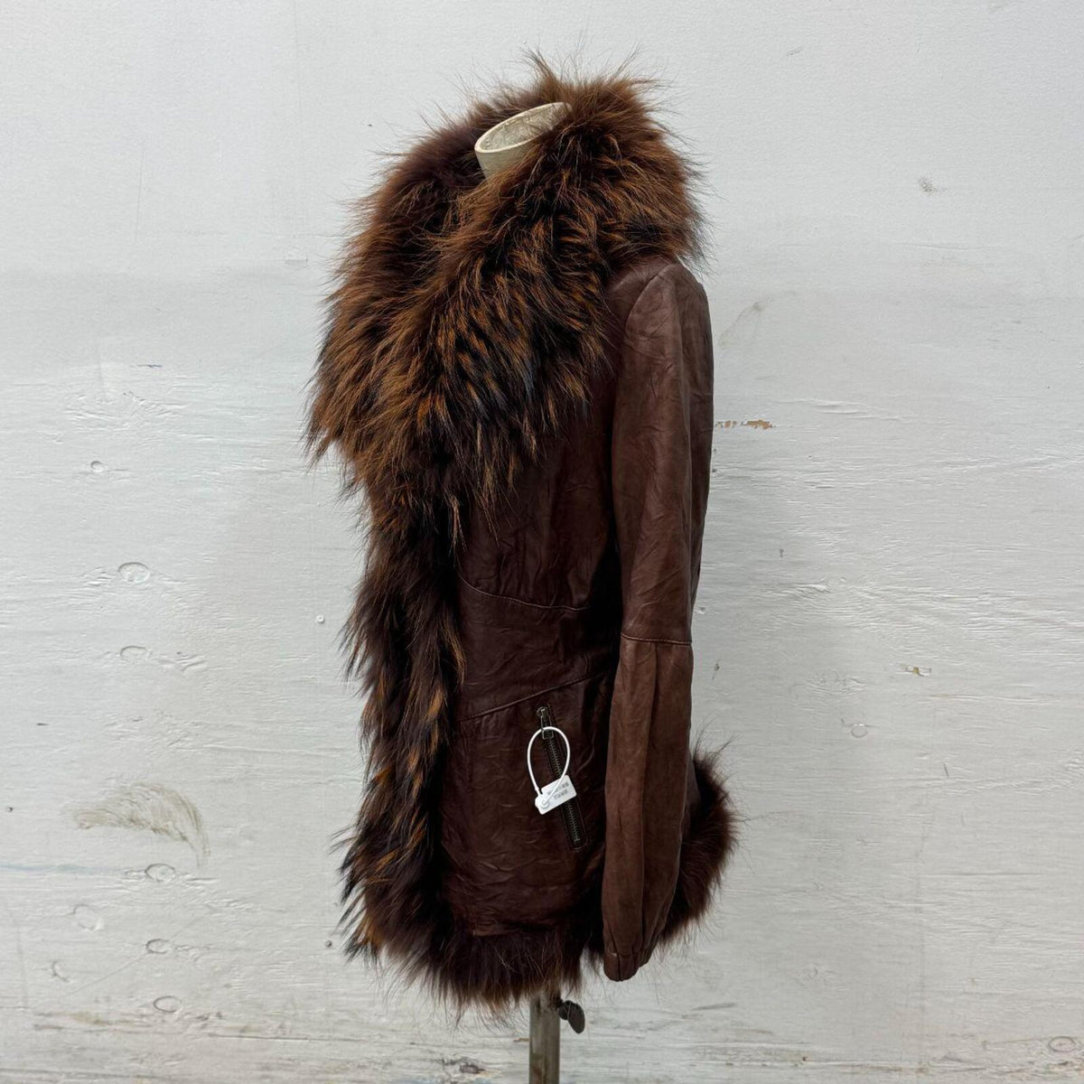 Vintage Y2K Sheepskin Leather & Raccoon Fur Penny Lane Jacket Coat