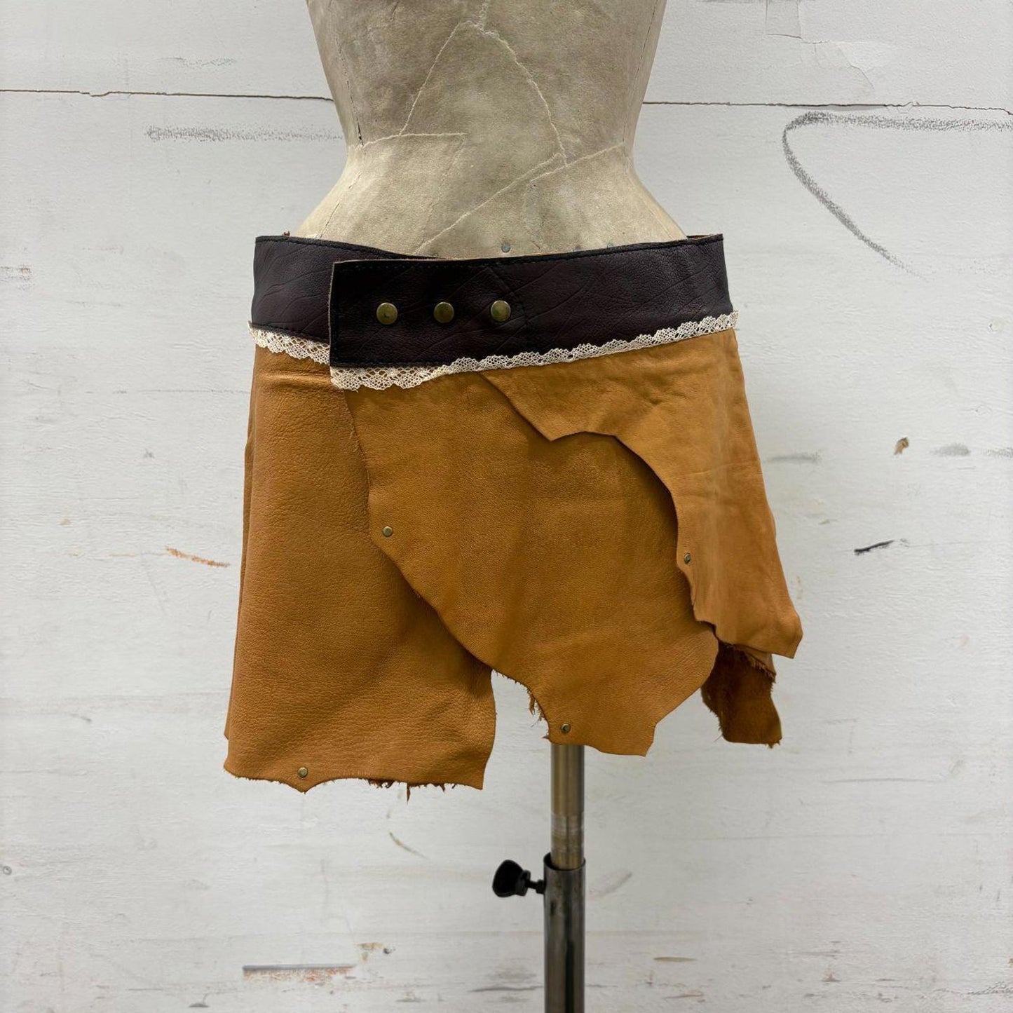 Vintage Arleki Créations Brown Deconstructed Leather Mini Skirt