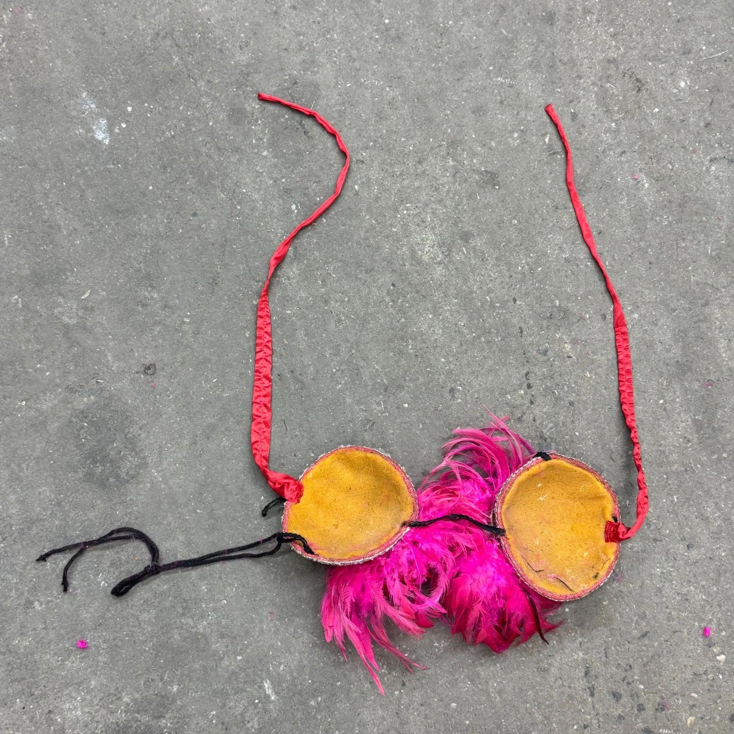 Vintage Pink Showgirl Feather & Velvet Floral Stage Bra Film Costume