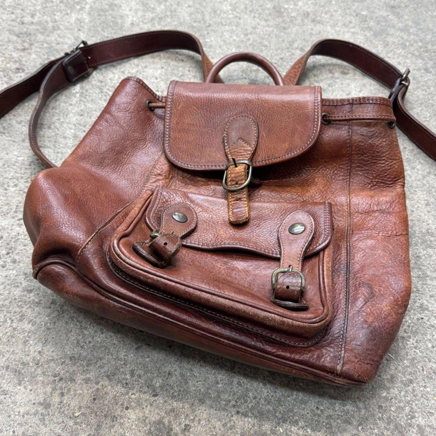 Vintage Brown Leather Mini Backpack
