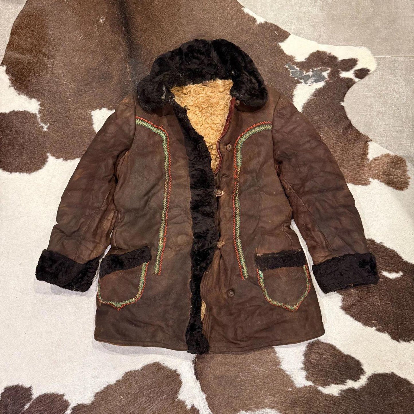 Vintage 70s Brown Suede Afghan Coat with Black Fur 🖤🤎