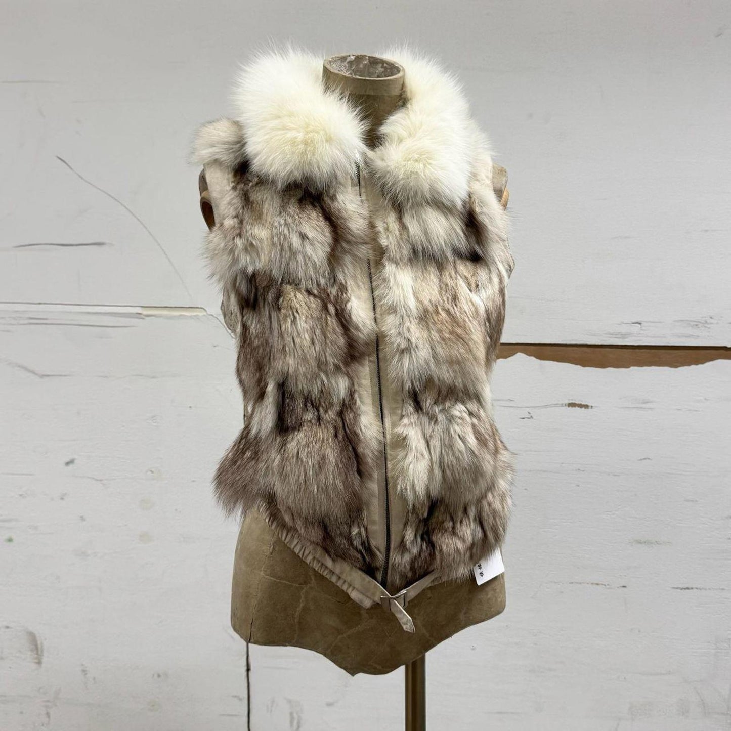 Vintage Y2K Fox Fur & Ribbed Knit Statement Vest