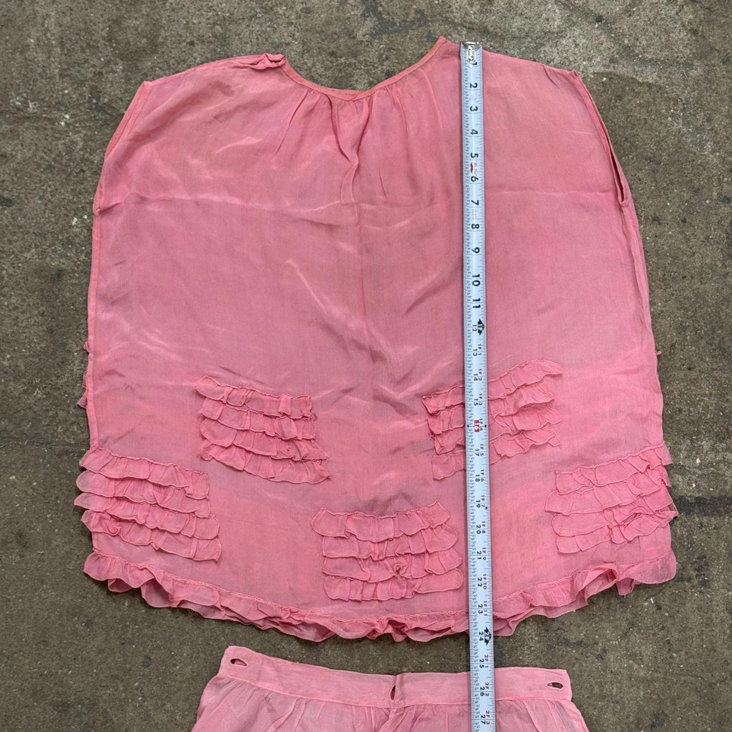 Vintage 1920s Pink Silk Ruffle Bloomers Lingerie Set
