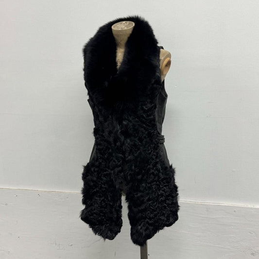 Vintage Black Fox Fur Leather & Curly Wool Vest