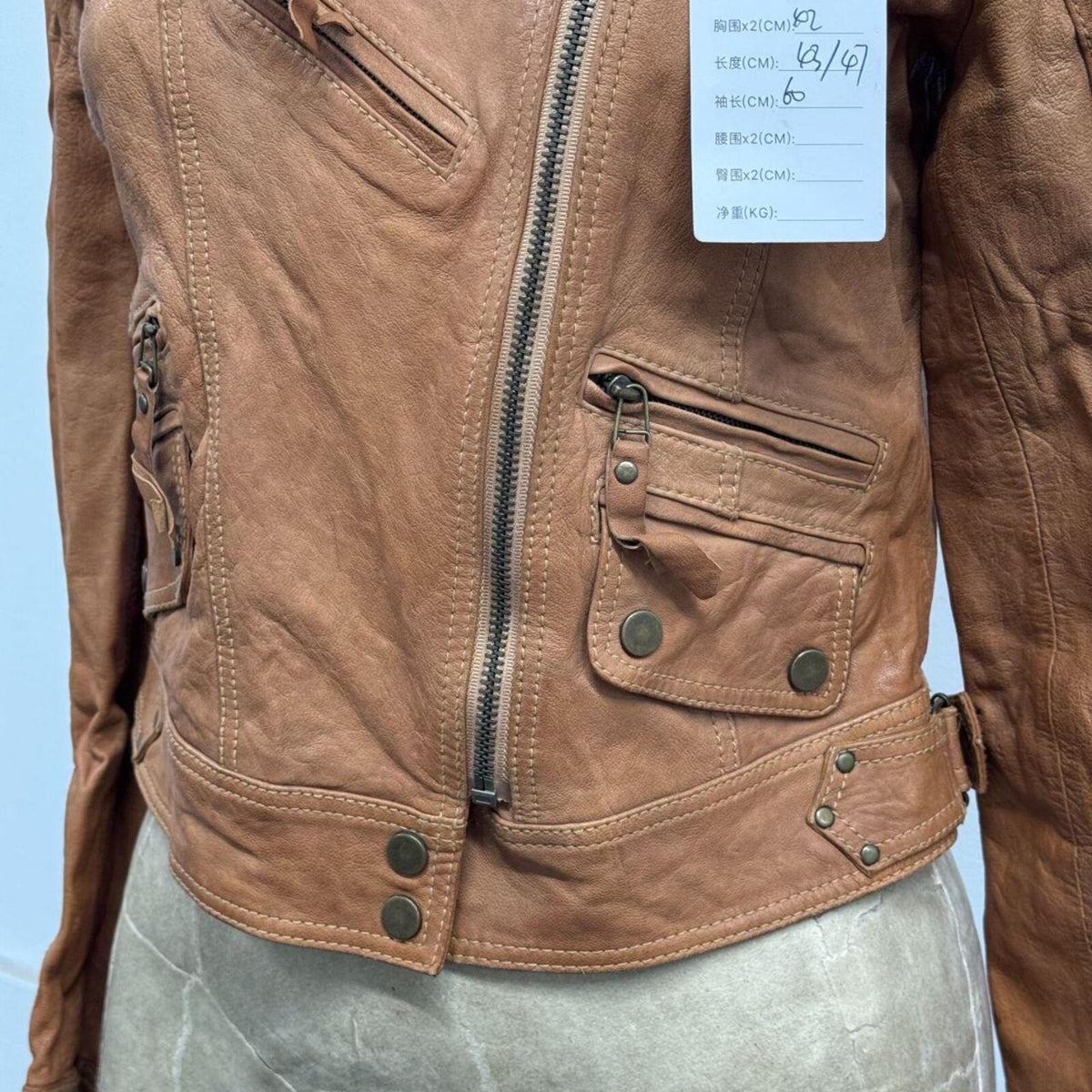 Vintage Tan Cargo Moto Leather Jacket