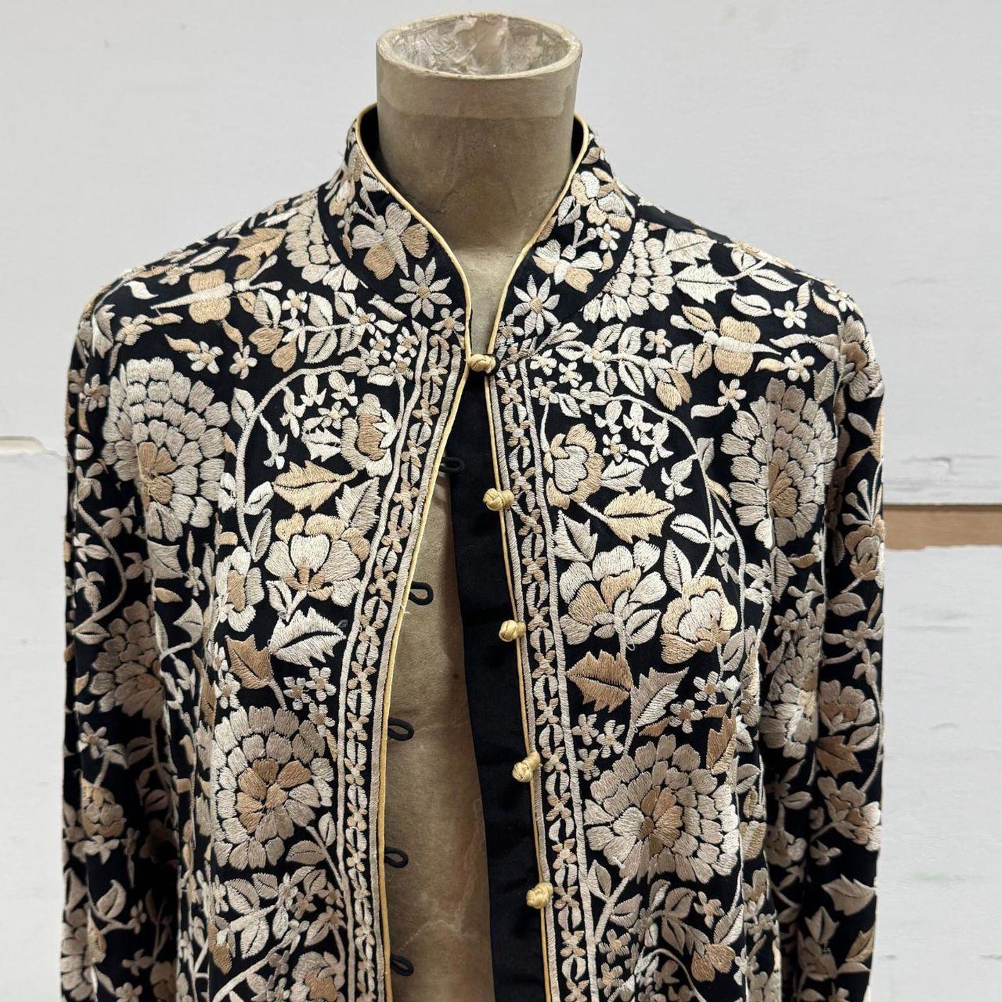 Vintage Toshkhana Mandarin Collar Embroidered Longline Opera Jacket Duster