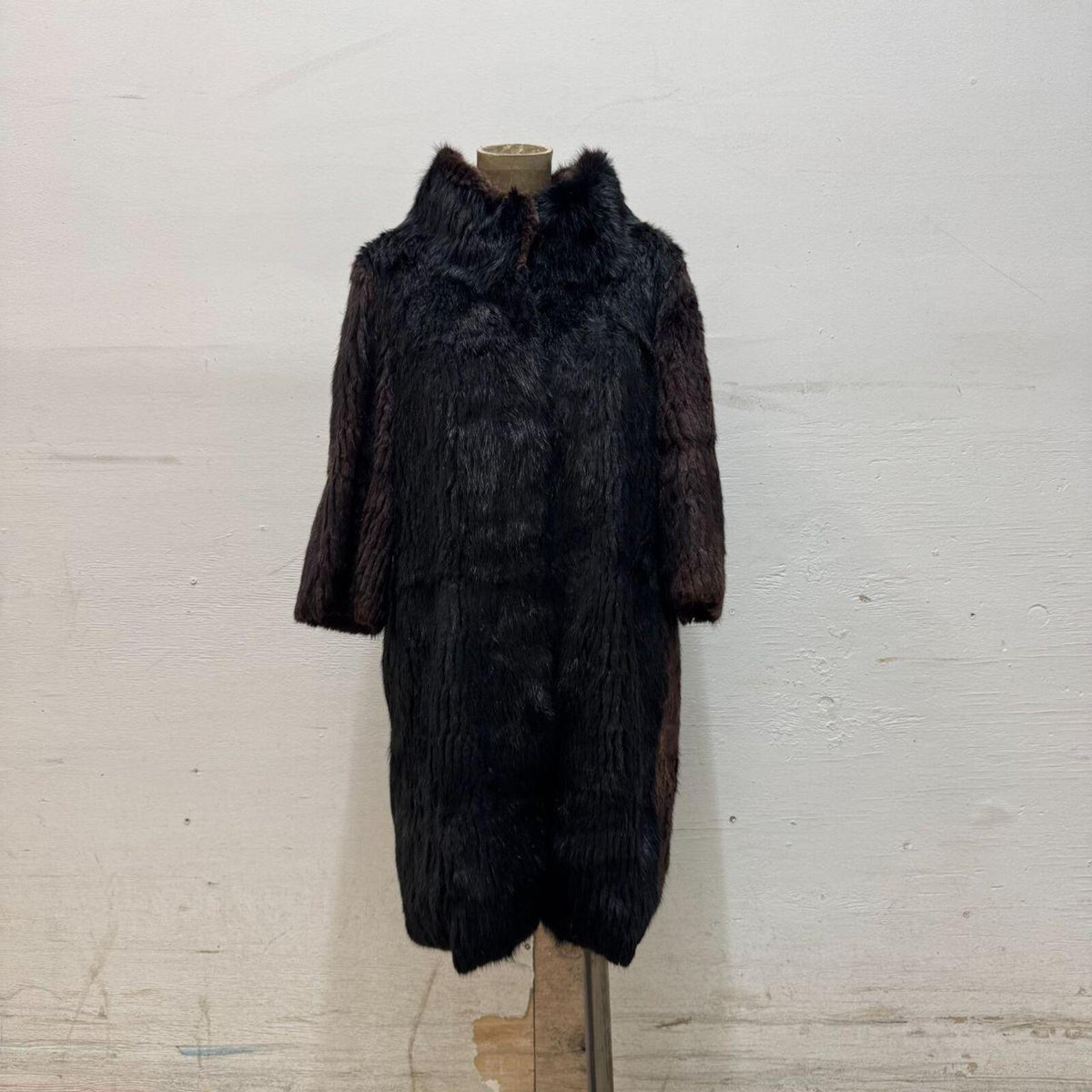 Y2K Vintage Espresso Brown Muskrat Fur Longline Coat