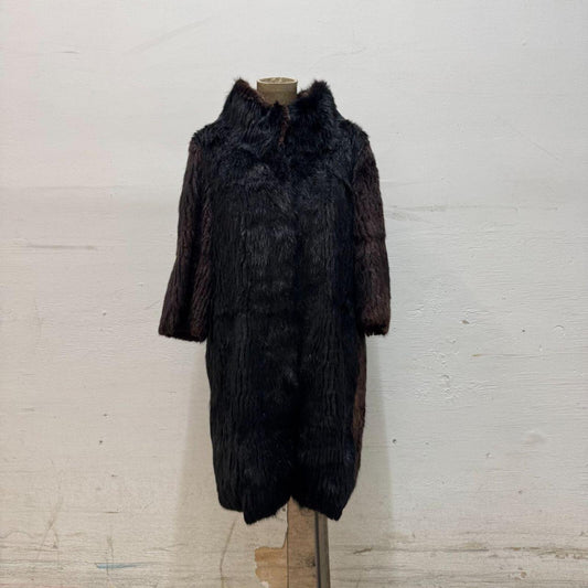 Y2K Vintage Espresso Brown Muskrat Fur Longline Coat