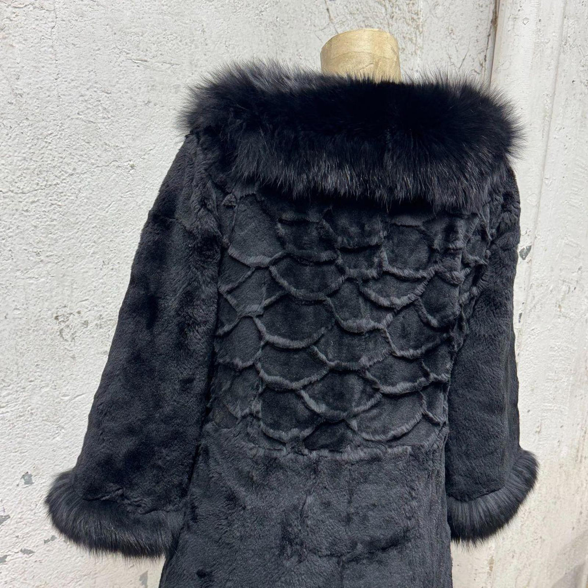 Vintage Y2K Jet-Black Rabbit & Fox Fur Jacket Coat