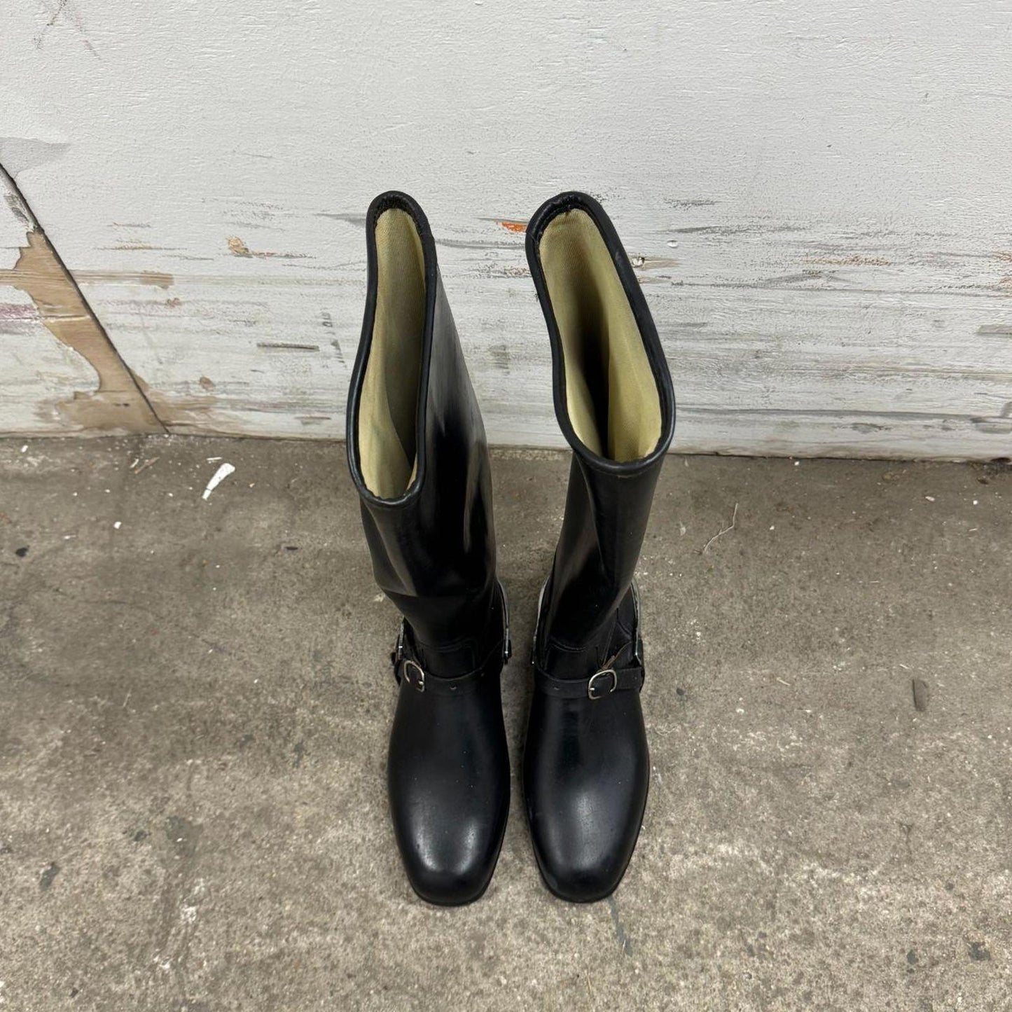 Y2K Vintage Black Leather & Rubber Riding Rain Boots