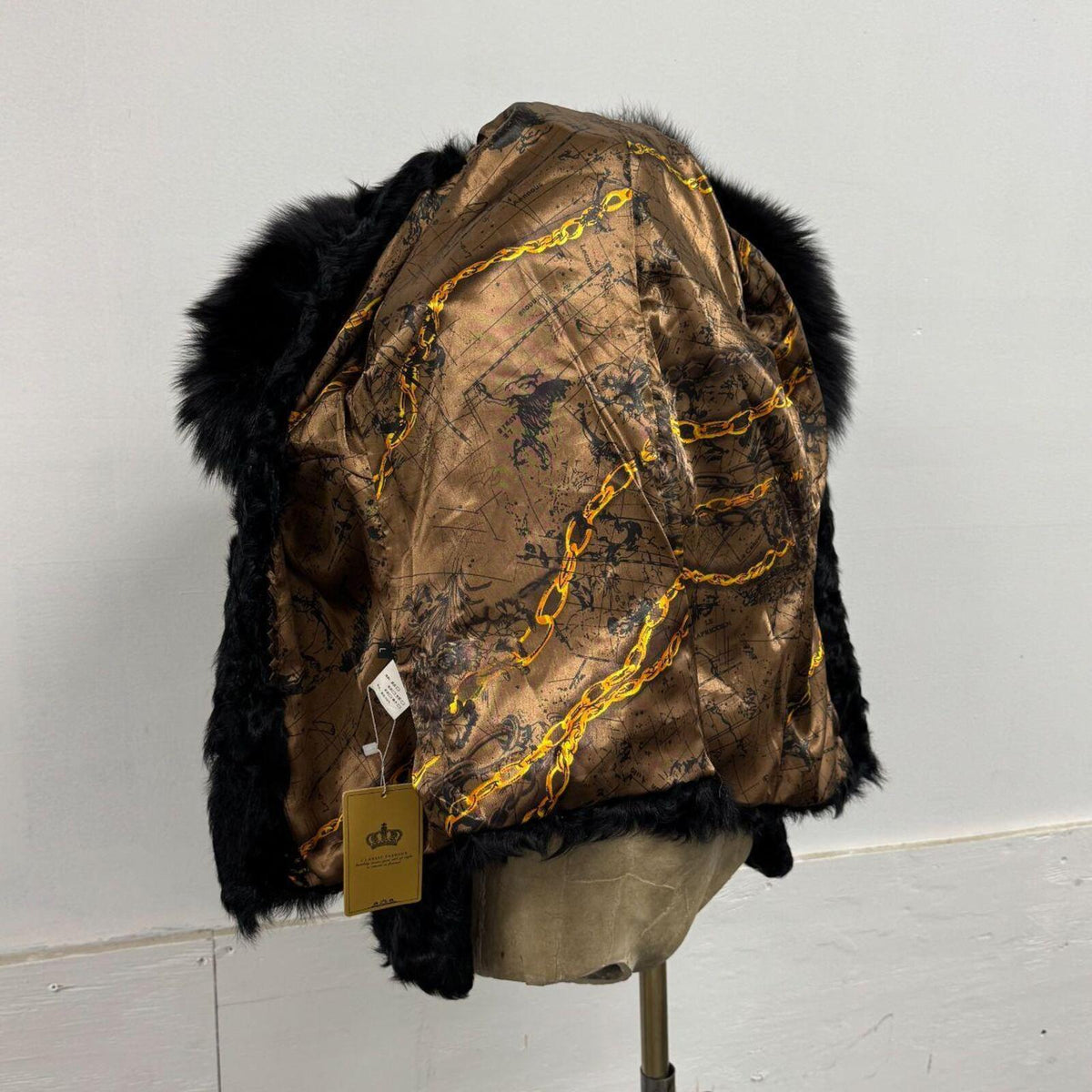 Vintage Black Sheepskin Wool & Fox Fur Coat