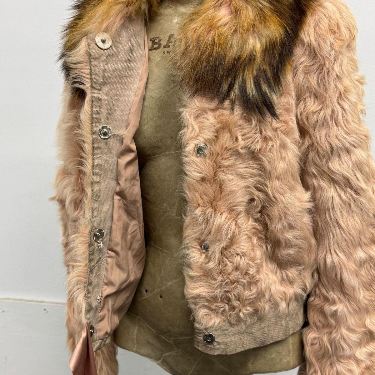 Vintage Y2K Pink Embellished Wool & Fox Fur Jacket Coat