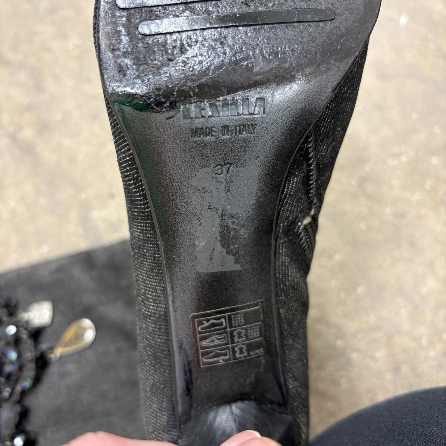 Vintage Y2K Le Silla Beaded Denim Pointed Toe Stiletto Boots