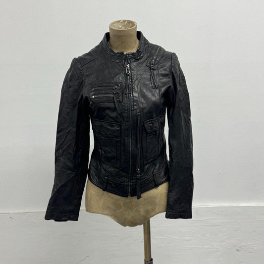 Vintage Black Multi-Zip Cargo Lambskin Leather Moto Jacket