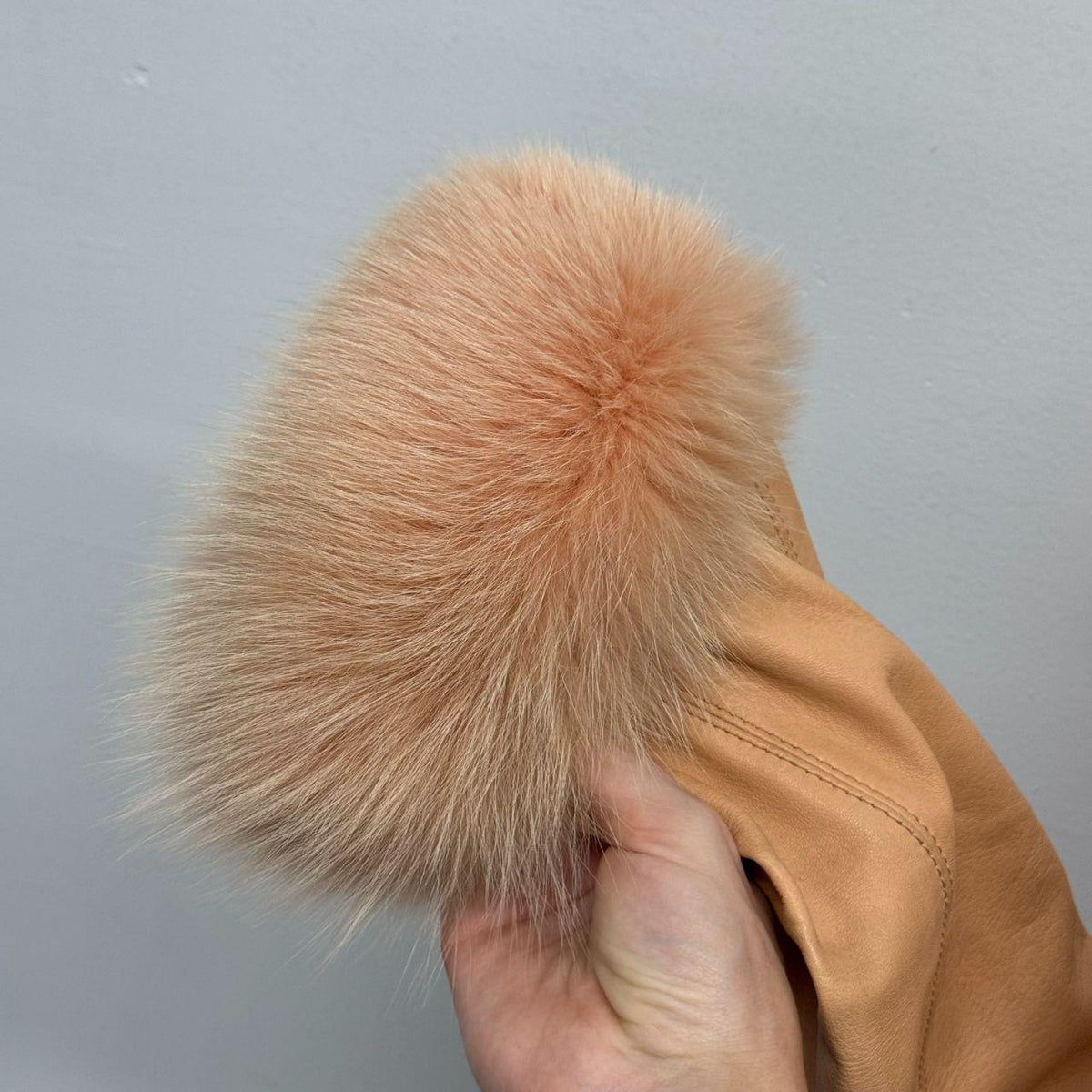 Vintage Y2K Peach Leather Afghan Trench Coat w Fox Fur Trim