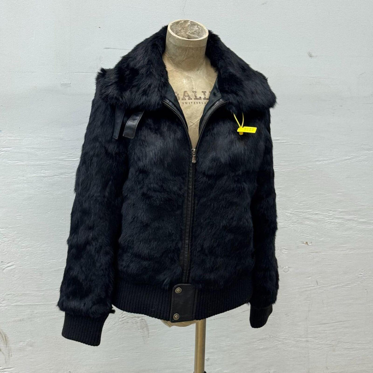 Vintage Y2K Versace Jeans Signature Black Rabbit Fur Jacket Coat