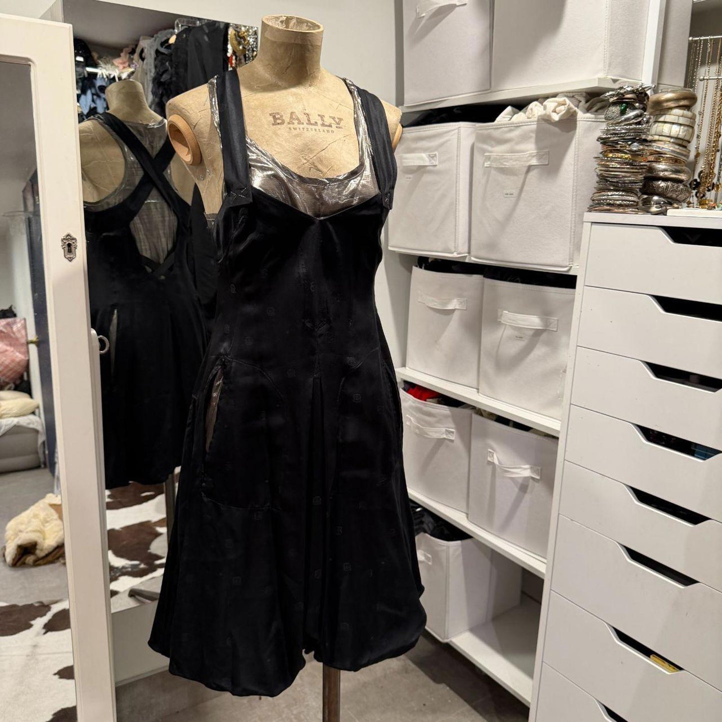 RUNWAY Black and Silver Silk Girbaud Dress - Made in Italy