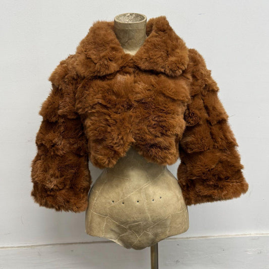 Vintage Y2K Tan Brown Rabbit Fur Jacket Coat Bolero