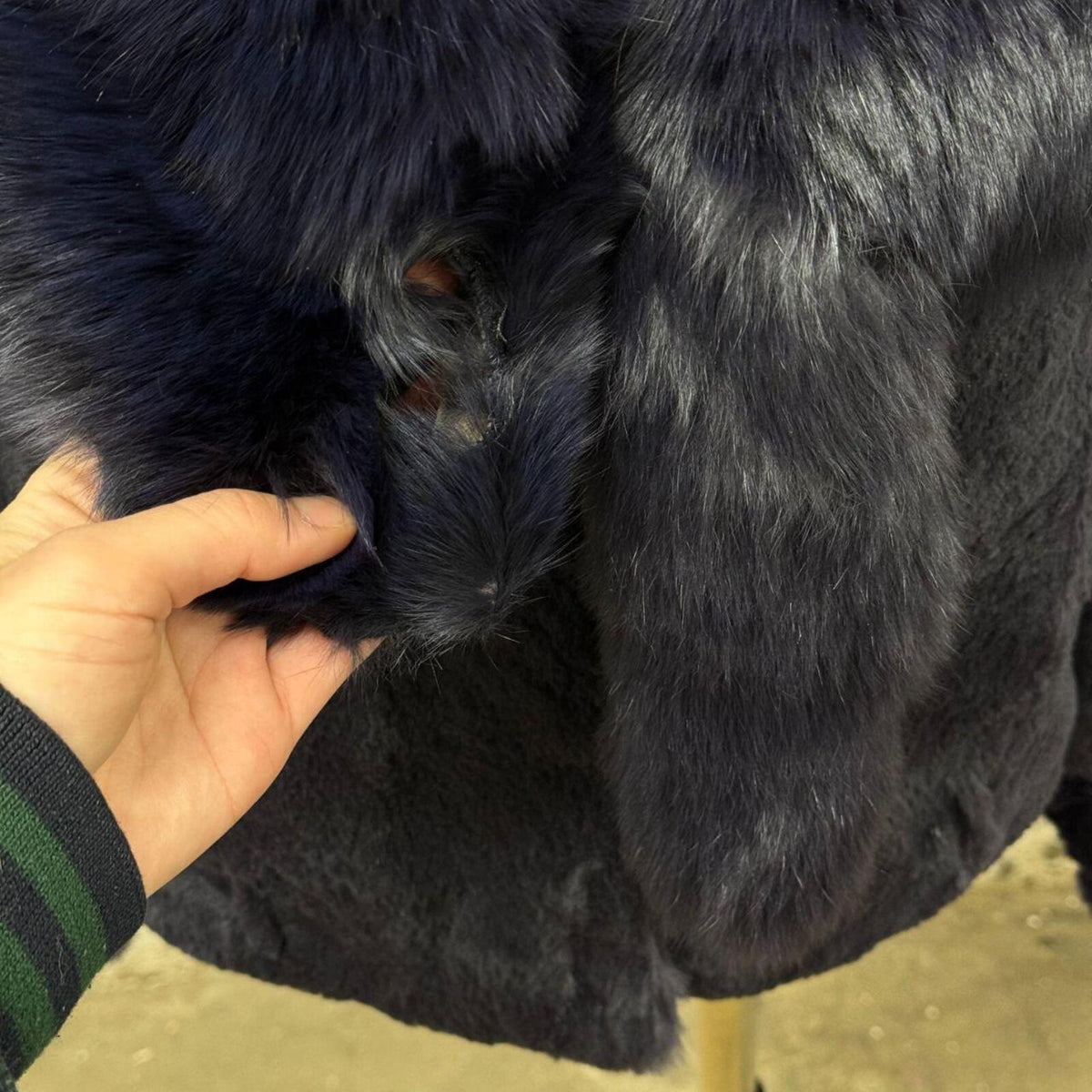 Y2K Vintage Midnight Blue Fox Rabbit Fur Statement Jacket Coat