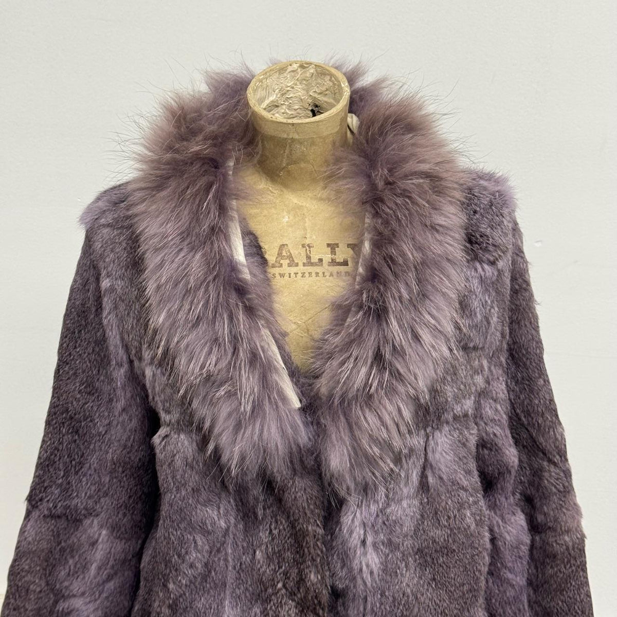 Vintage Y2K Purple-Grey Rabbit & Fox Fur Jacket Coat