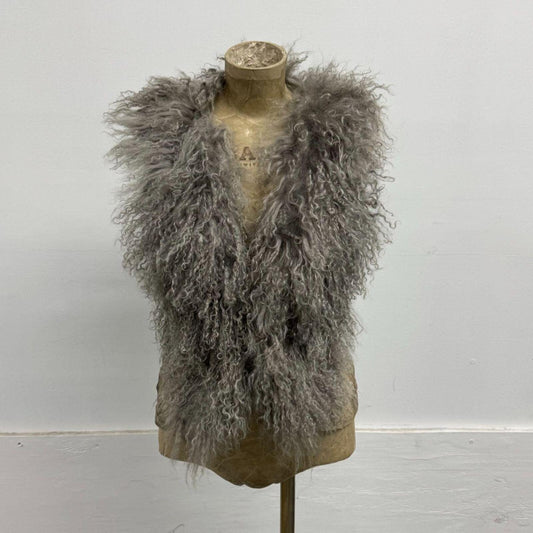 Vintage Y2K Grey Avant Garde Leather & Mongolian Lamb Vest