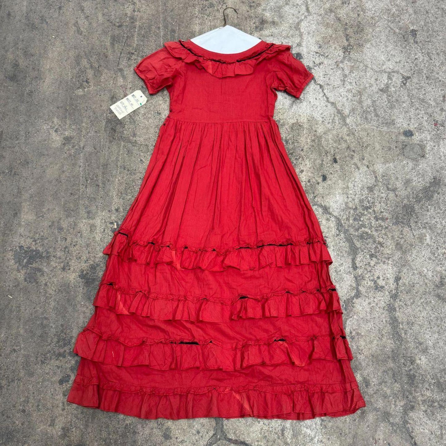 Red 50s does Victorian Vintage Cotton Empire Waist Babydoll Ruffled Maxi Dress