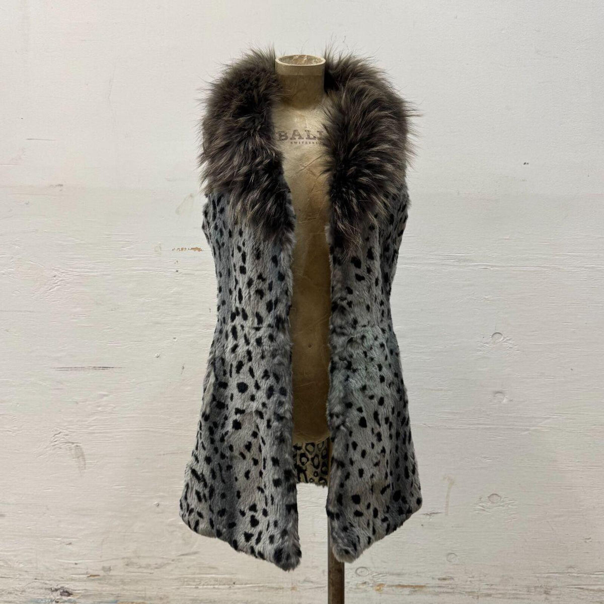 Vintage Y2K Stenciled Rabbit & Raccoon Fur Vest