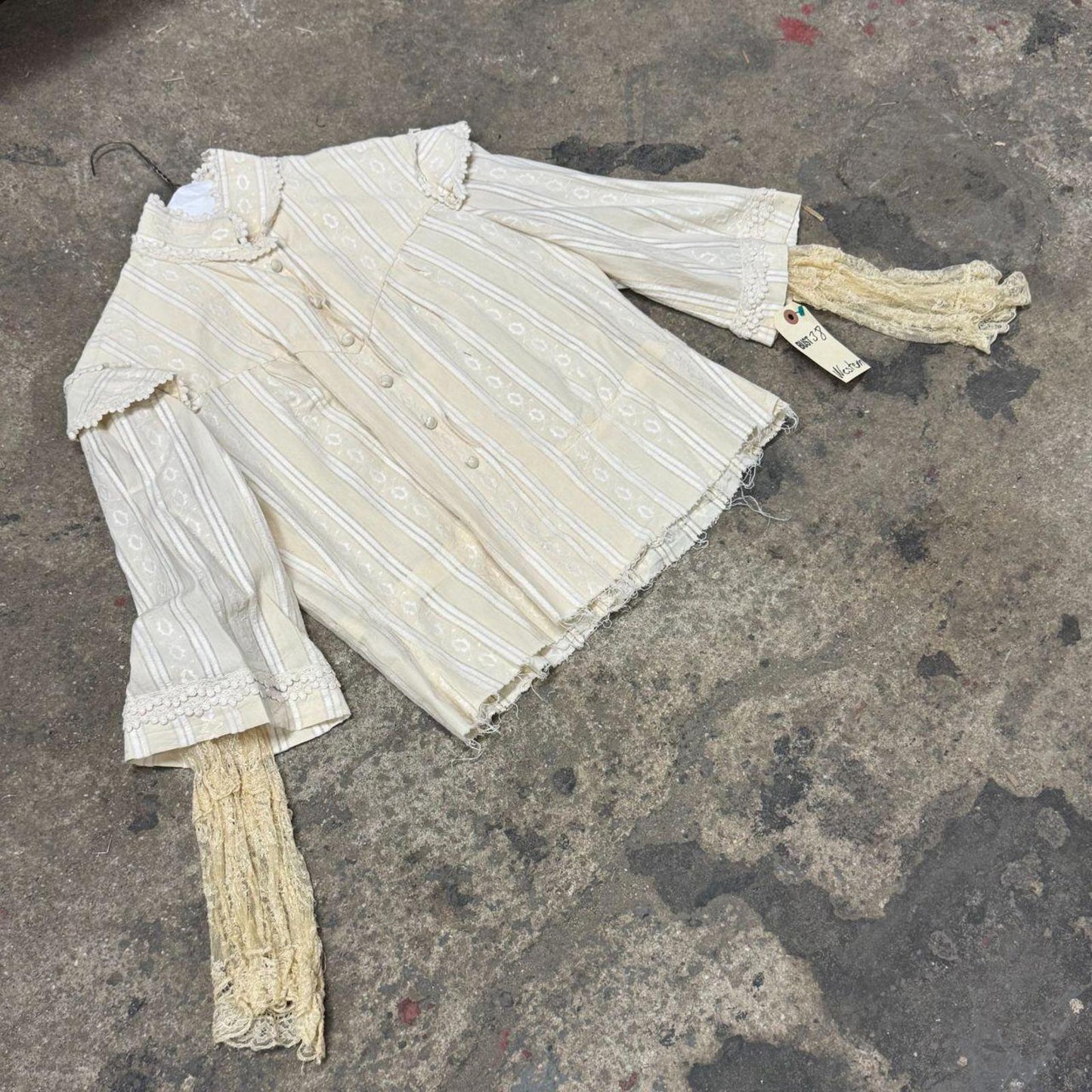 Vintage Film Costume 40s 50s Does Victorian Antique Style Ivory Striped Blouse M