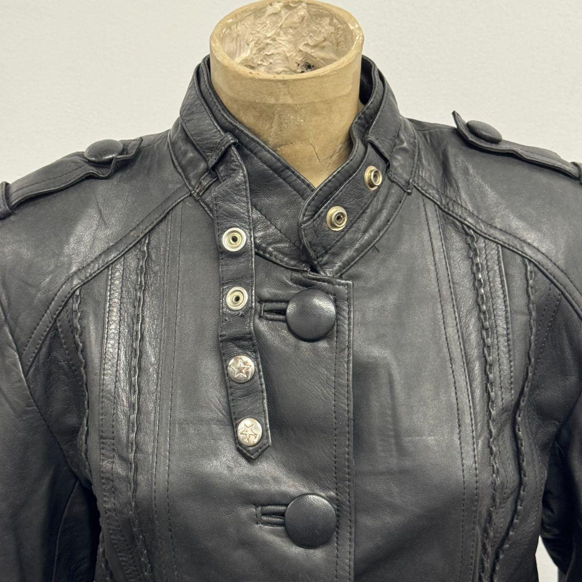 Vintage Genuine Black Leather Military Trench Duster Coat with Belt