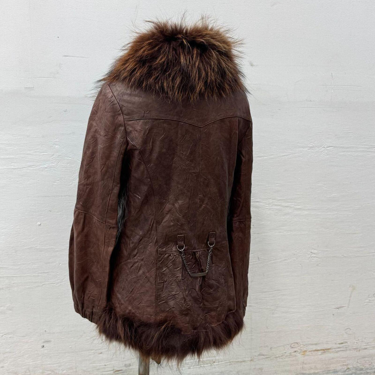 Vintage Y2K Sheepskin Leather & Raccoon Fur Penny Lane Jacket Coat