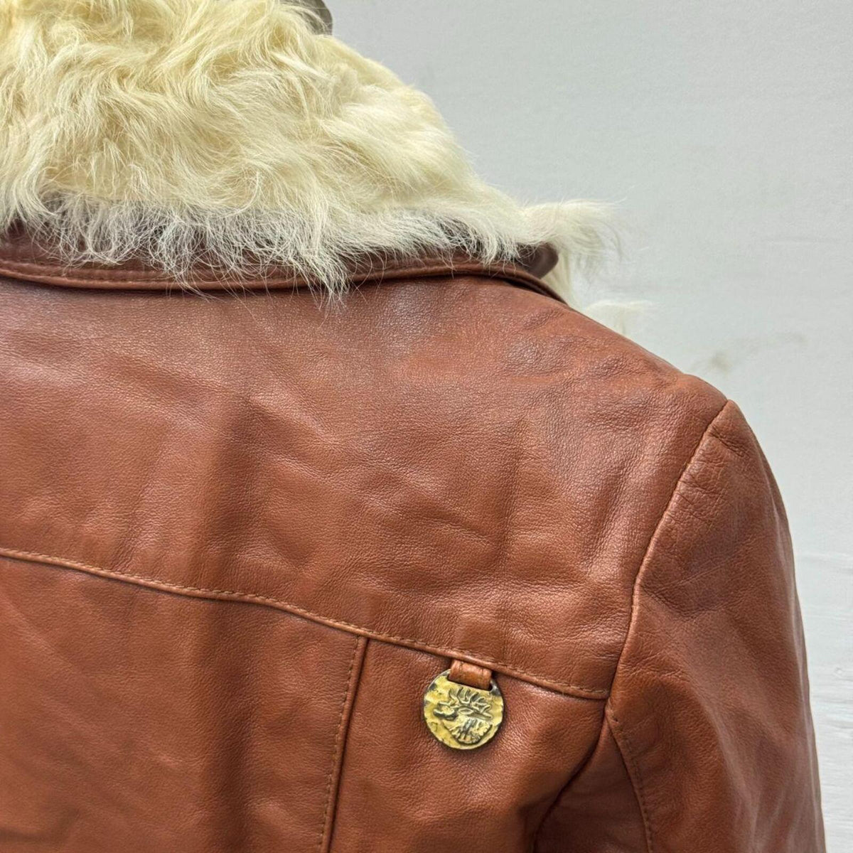 Vintage ONLY Detachable Shearling Leather Moto Jacket Cognac Brown