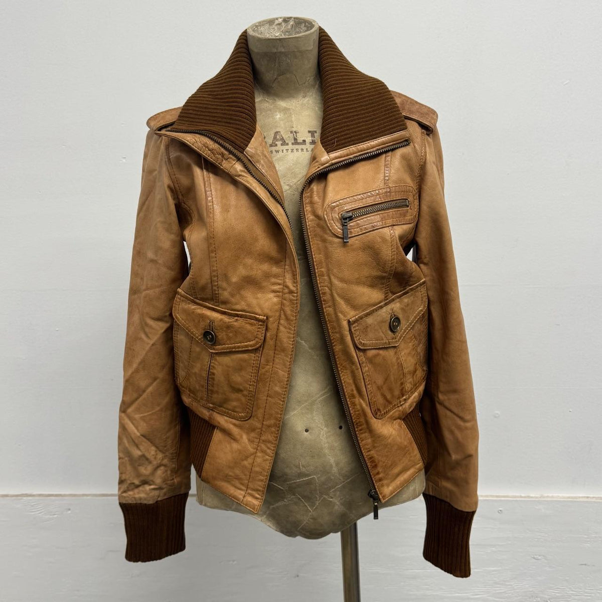 Vintage Y2K Utility Cargo Leather Bomber / Aviator Flight Jacket Oasis