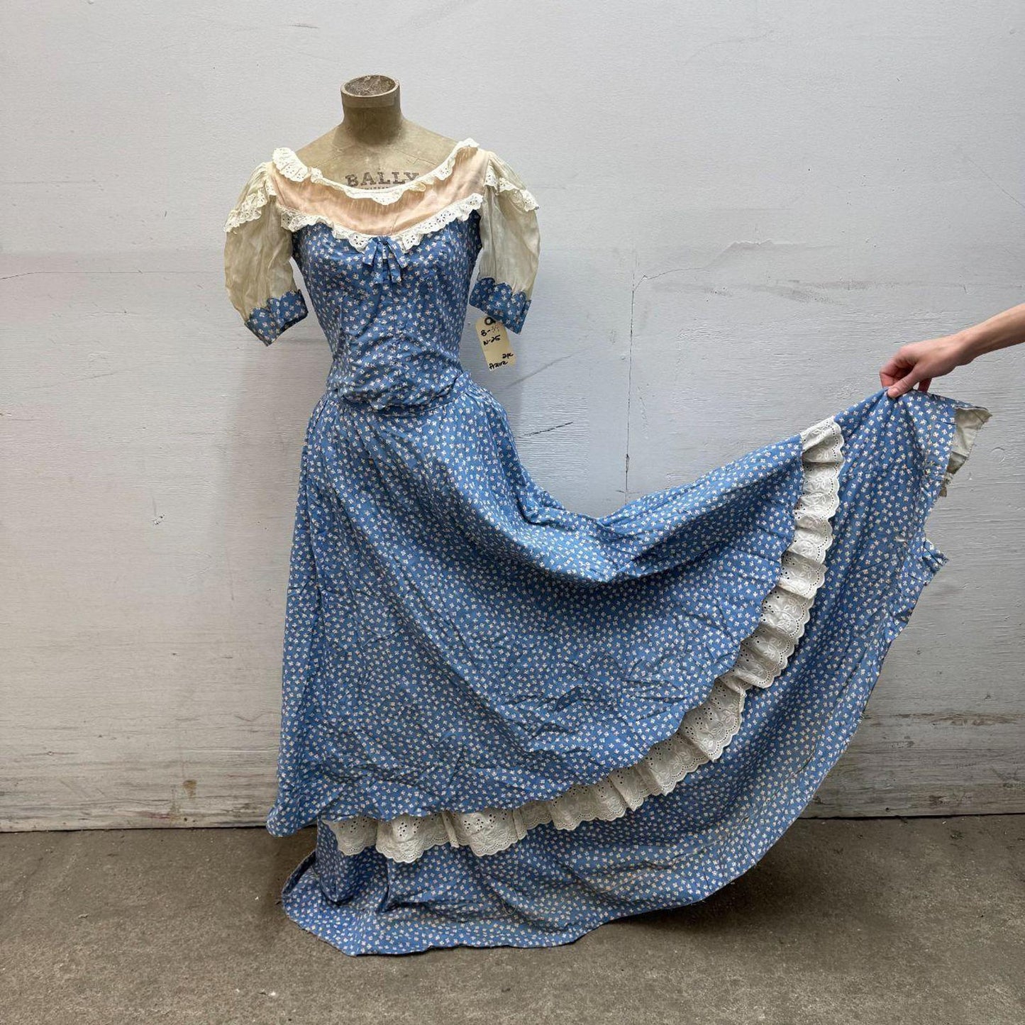 Vintage 1950s Studio-Made Blue Calico Tiered Western Prairie Dress Movie Costume