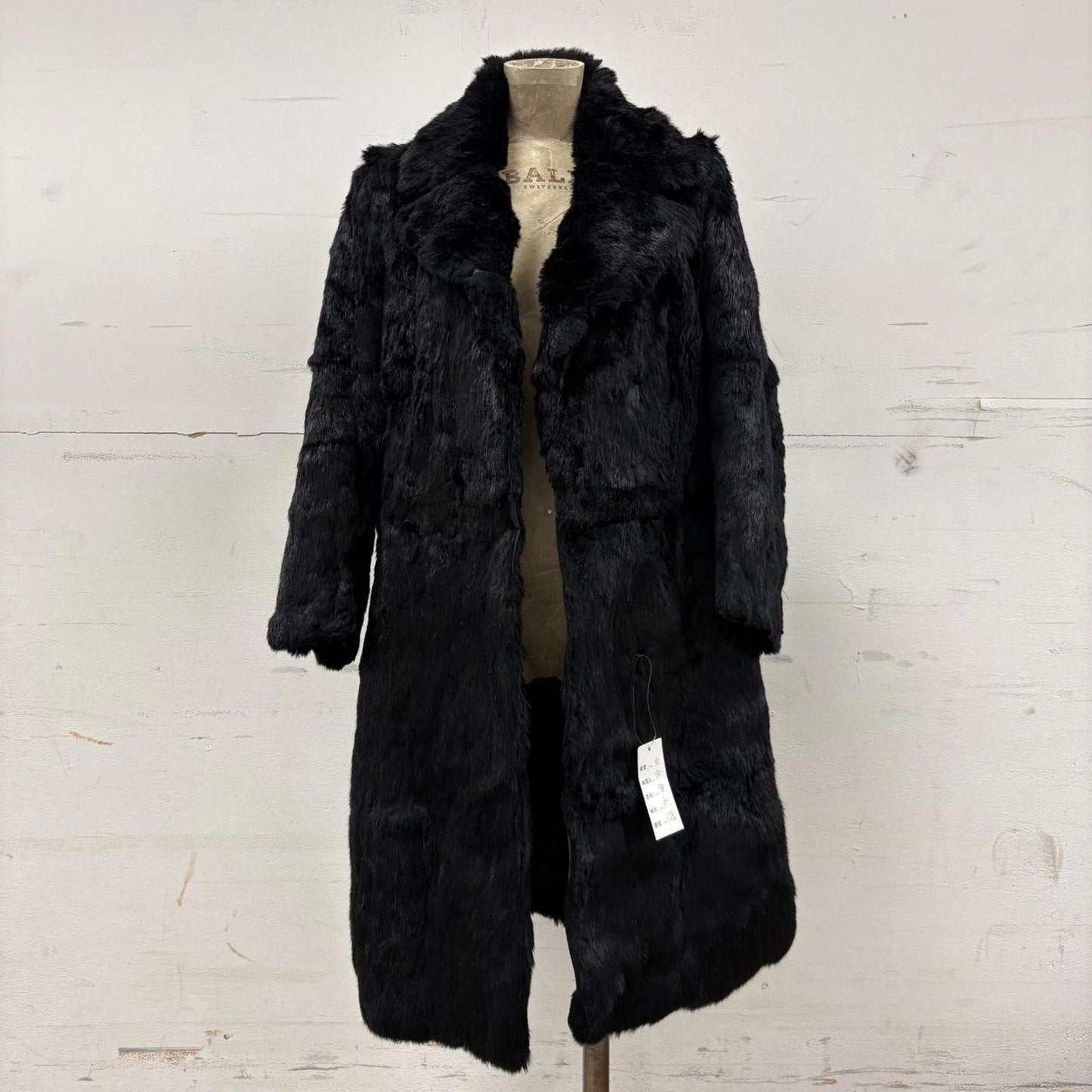 Vintage Black Rabbit Fur Longline Coat
