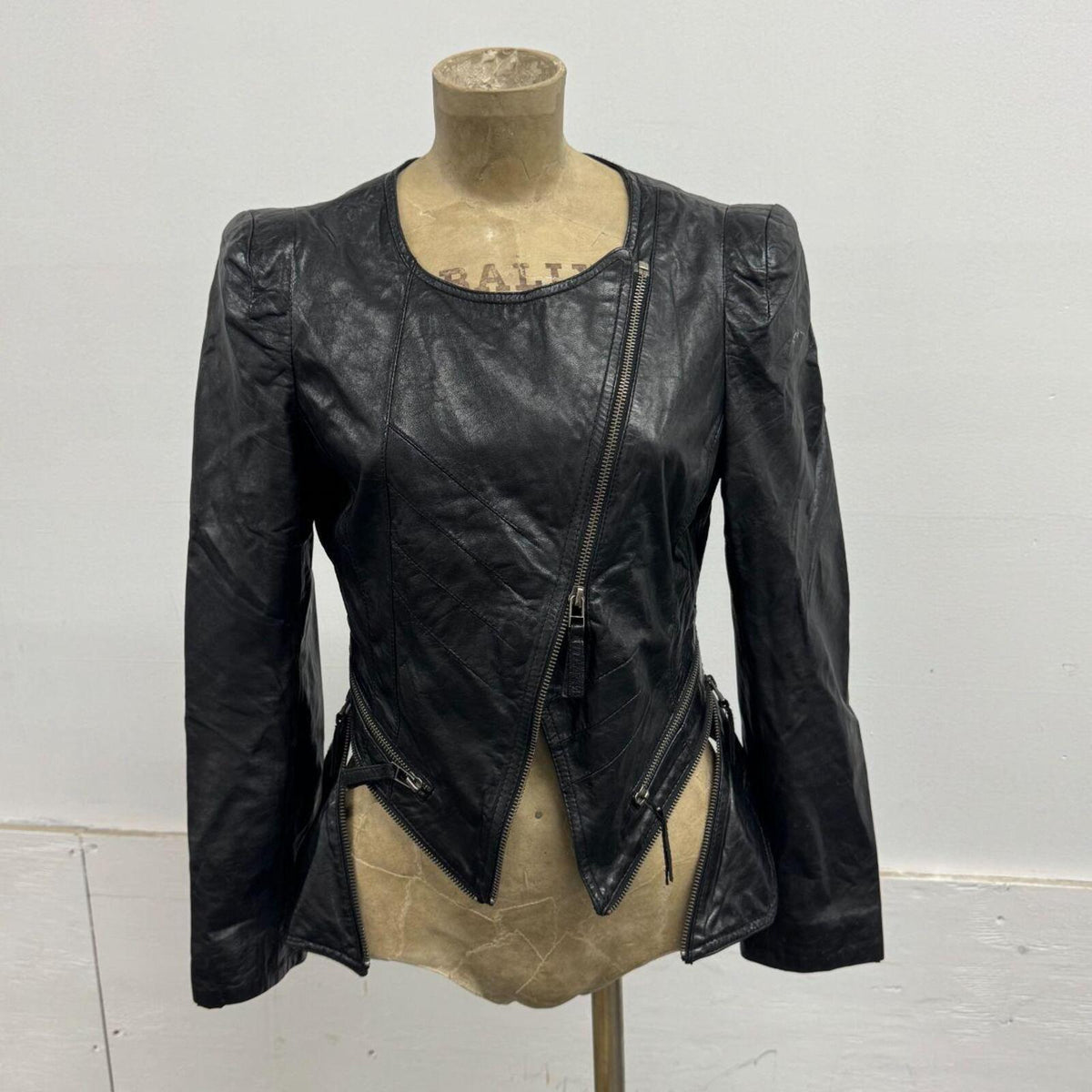 Vintage Black Multi-Way Zip Side Avant Garde Leather Jacket