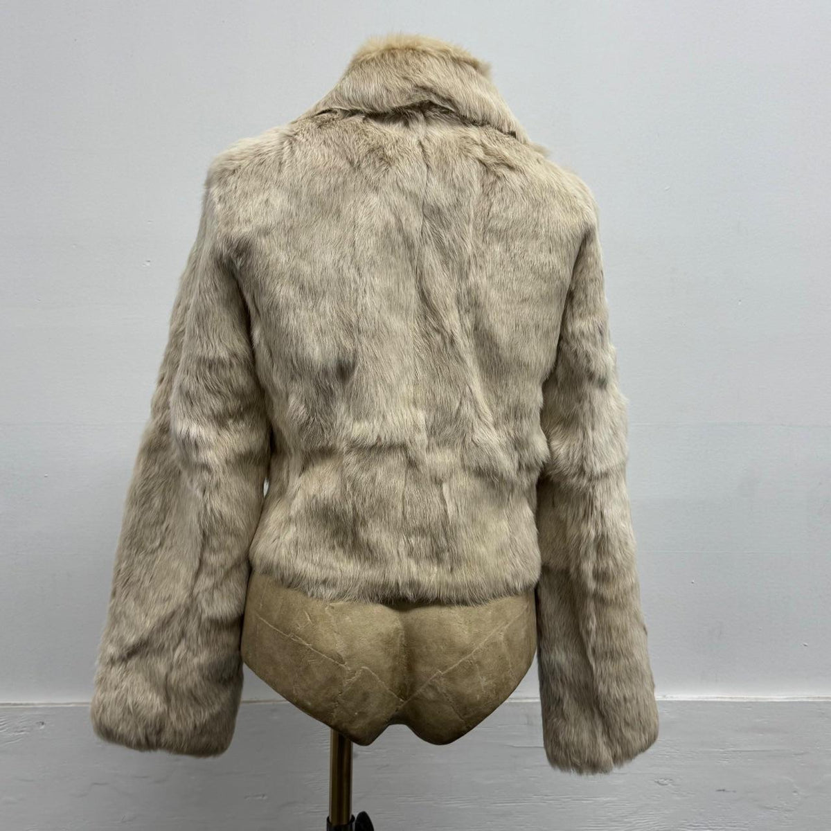 Vintage Y2K Cream Rabbit  Fur Cropped Bolero Jacket Coat