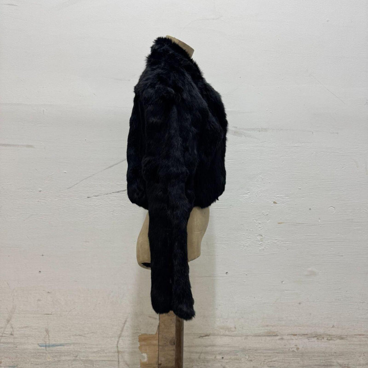 Y2K Vintage Black Rabbit Fur Cropped Jacket Coat