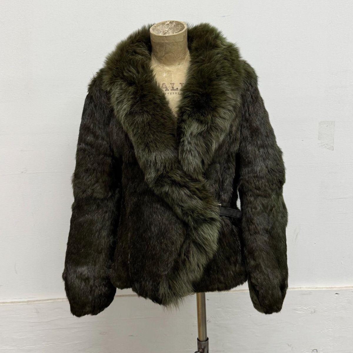Vintage Y2K Olive Green Rabbit & Fox Fur Jacket Coat