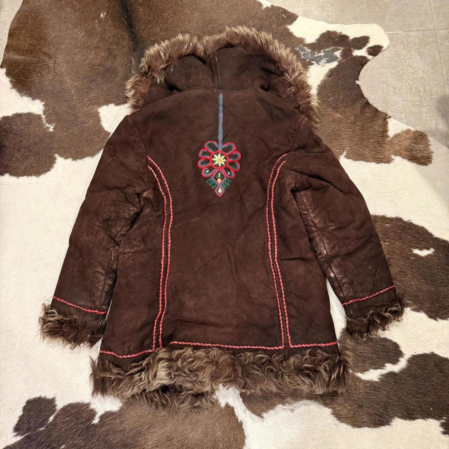 Vintage 70s Brown Suede Embroidered Afghan Coat