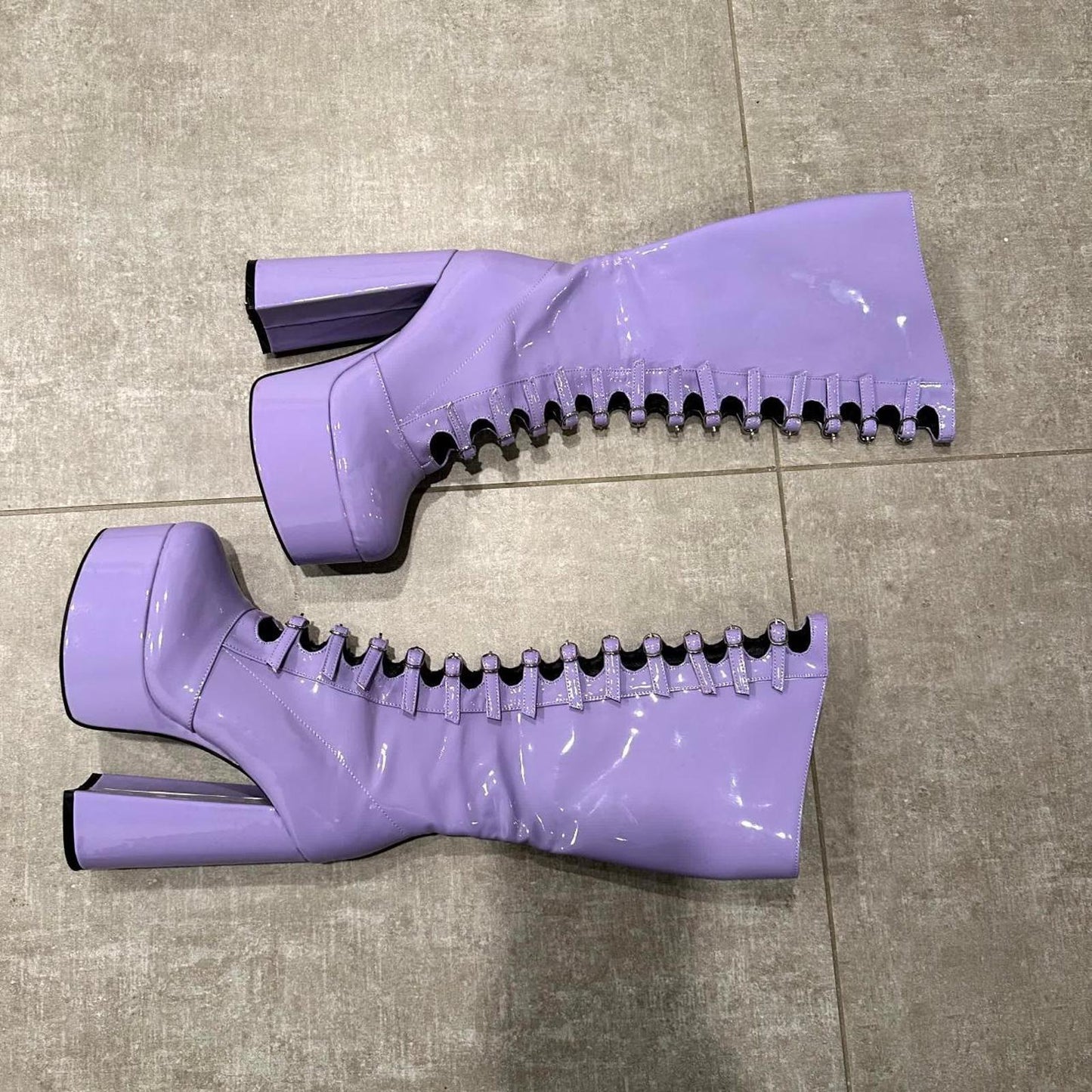 Women's Lilac Patent Leather Platform Lace-Up Ankle Boots