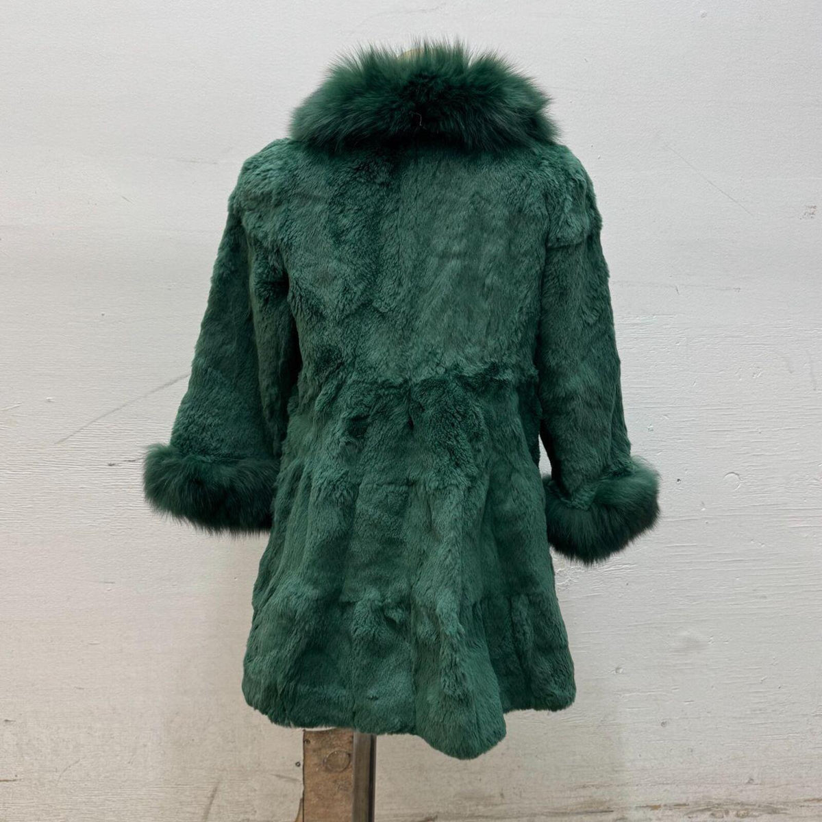 Vintage Green Rabbit & Fox Fur Longline Jacket Coat