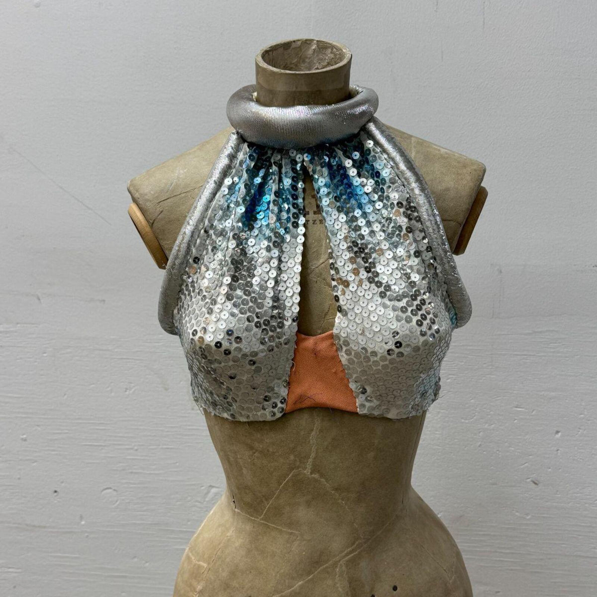 Vintage Film Costume 1960s Space Age Silver Showgirl Sequin Top