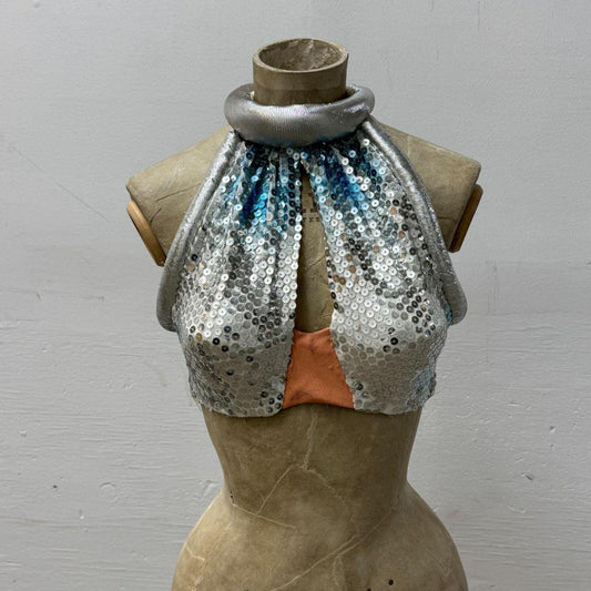 Vintage Film Costume 1960s Space Age Silver Showgirl Sequin Top